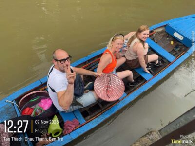 HCM: Authentic Mekong Delta - Boat, TukTuk, Khot Cake Making - Boat time on the Mekong: motorboat and rowing boat rhythm