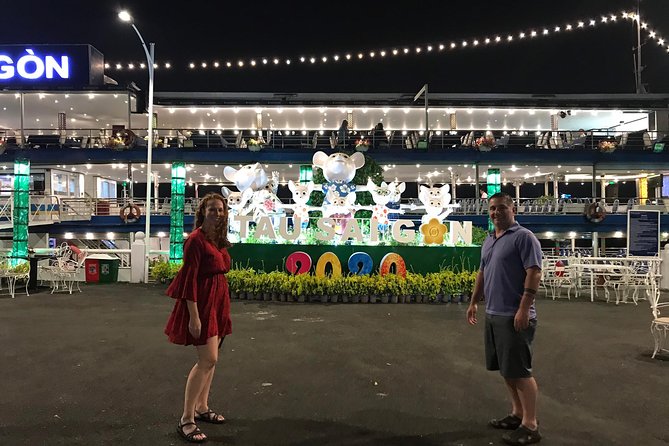 Ho Chi Minh City by Night - Dinner on River Junk - Indochina Queen Junk on the Saigon River: lights, music, and a moving dinner hall