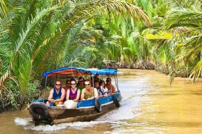 Mekong Delta from Phu My Cruise Harbor - My Tho by boat: Long Island, floating fish market, and fruit orchards